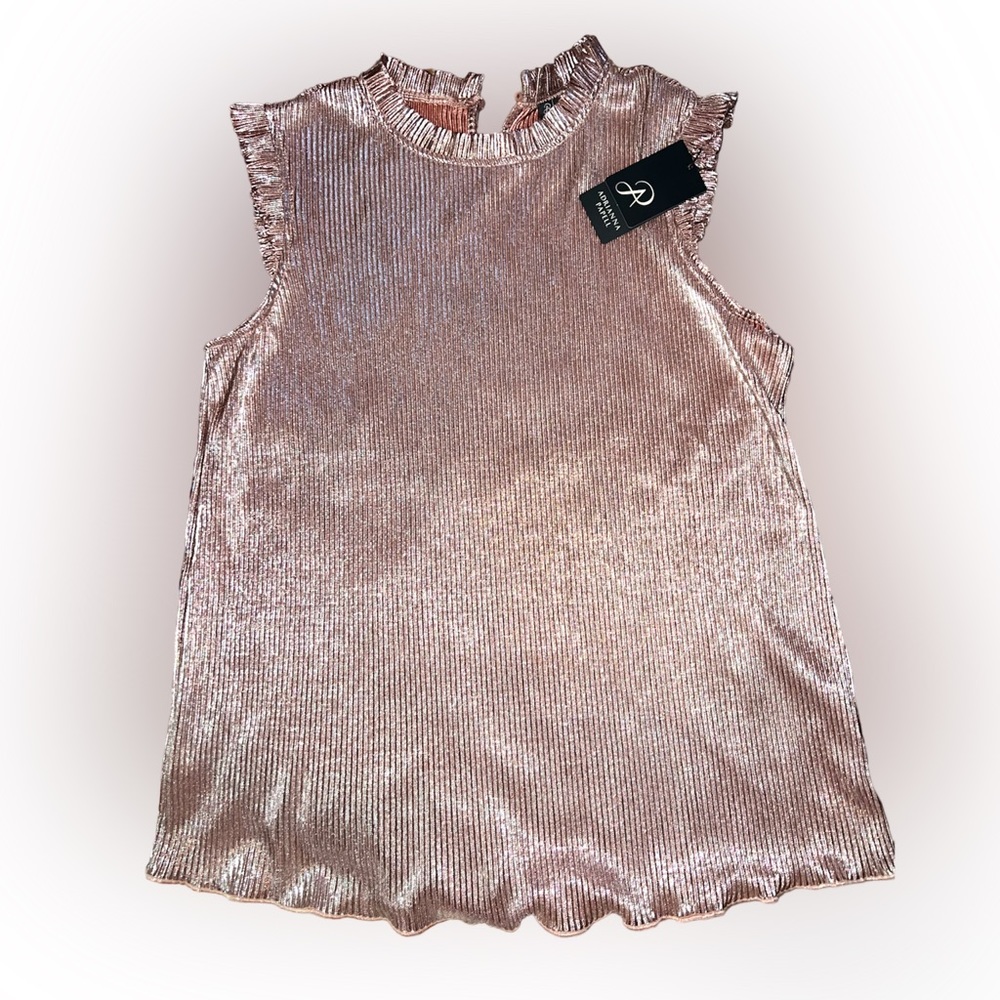 Adrianna Papell Rose Metallic pleated woven cap sleeve TOP  Large (Worn once)